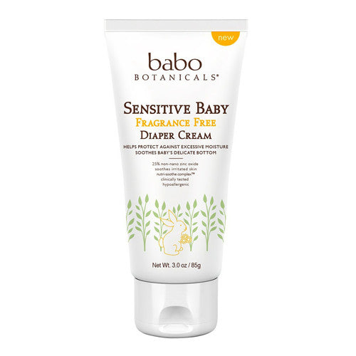 Babo Botanicals Sensitive Baby Zinc Fragrance Free Diaper Cream, 3 Oz